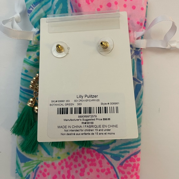 NWT Lilly Pulitzer Sea Dreamer Earrings Botanical Green Statement earrings - Picture 5 of 8